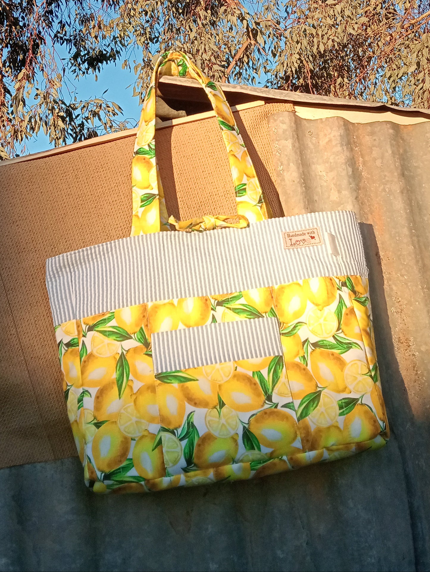 Handmade Quilted Tote Bag – Zesty Lemons LARGE | Cotton Tote Bag | Made in Australia
