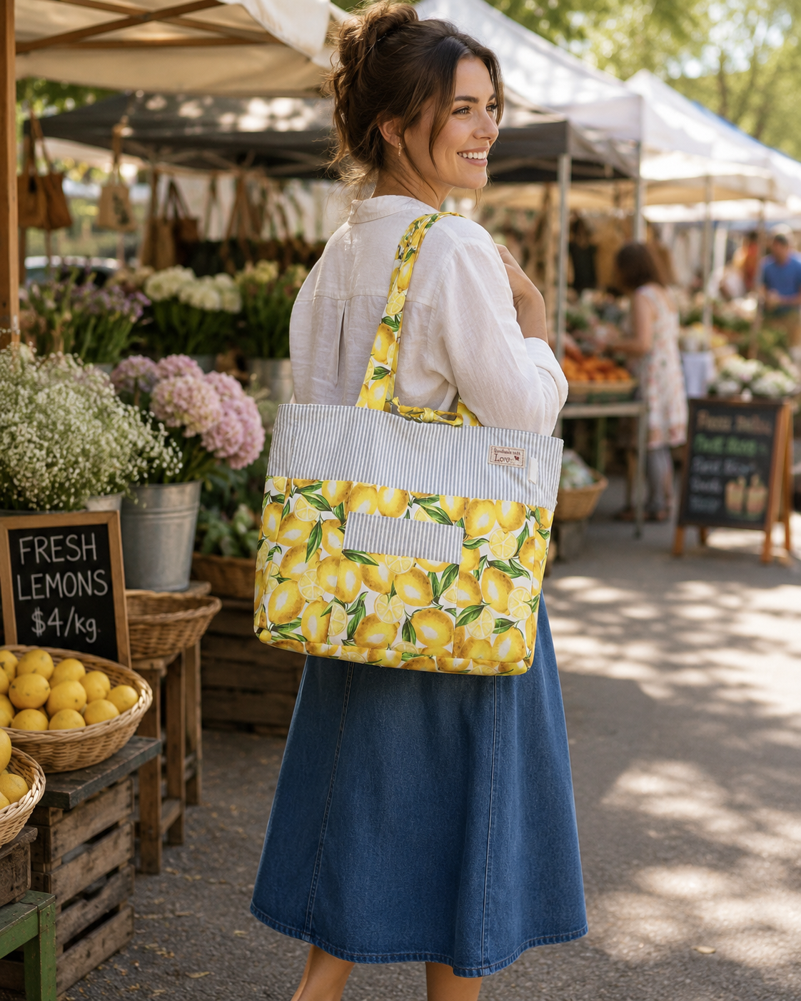 Handmade Quilted Tote Bag – Zesty Lemons LARGE | Cotton Tote Bag | Made in Australia