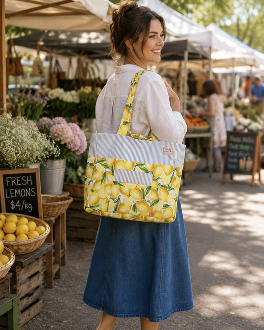 Handmade Quilted Tote Bag – Zesty Lemons LARGE | Cotton Tote Bag | Made in Australia
