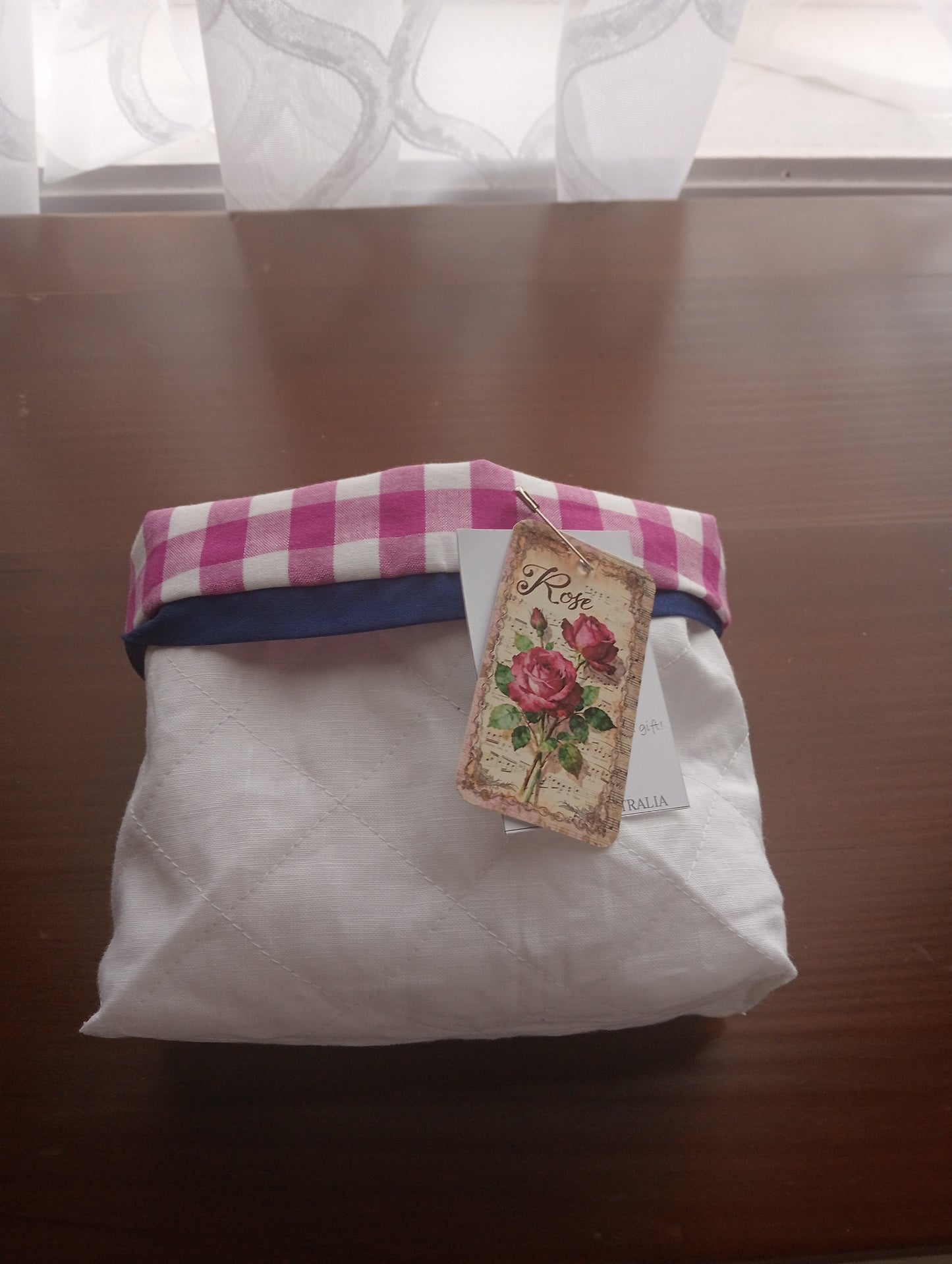 Handmade Irish Linen Quilted Storage Basket | contrast Magenta Gingham Fabric Basket