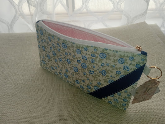 Blue Floral Quilted Zipper Purse 10" Length x 5" Height Handbag Essentials in Style