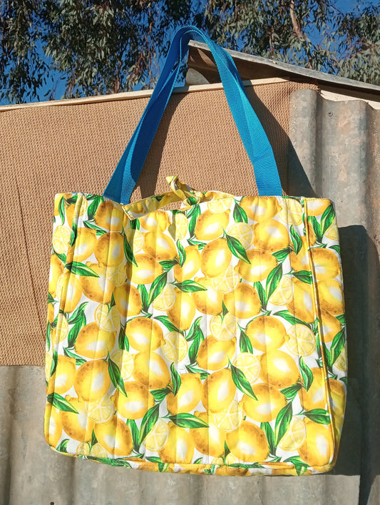 Handmade Quilted Tote Bag – Zesty Lemons MEDIUM | Cotton Tote Bag | Made in Australia